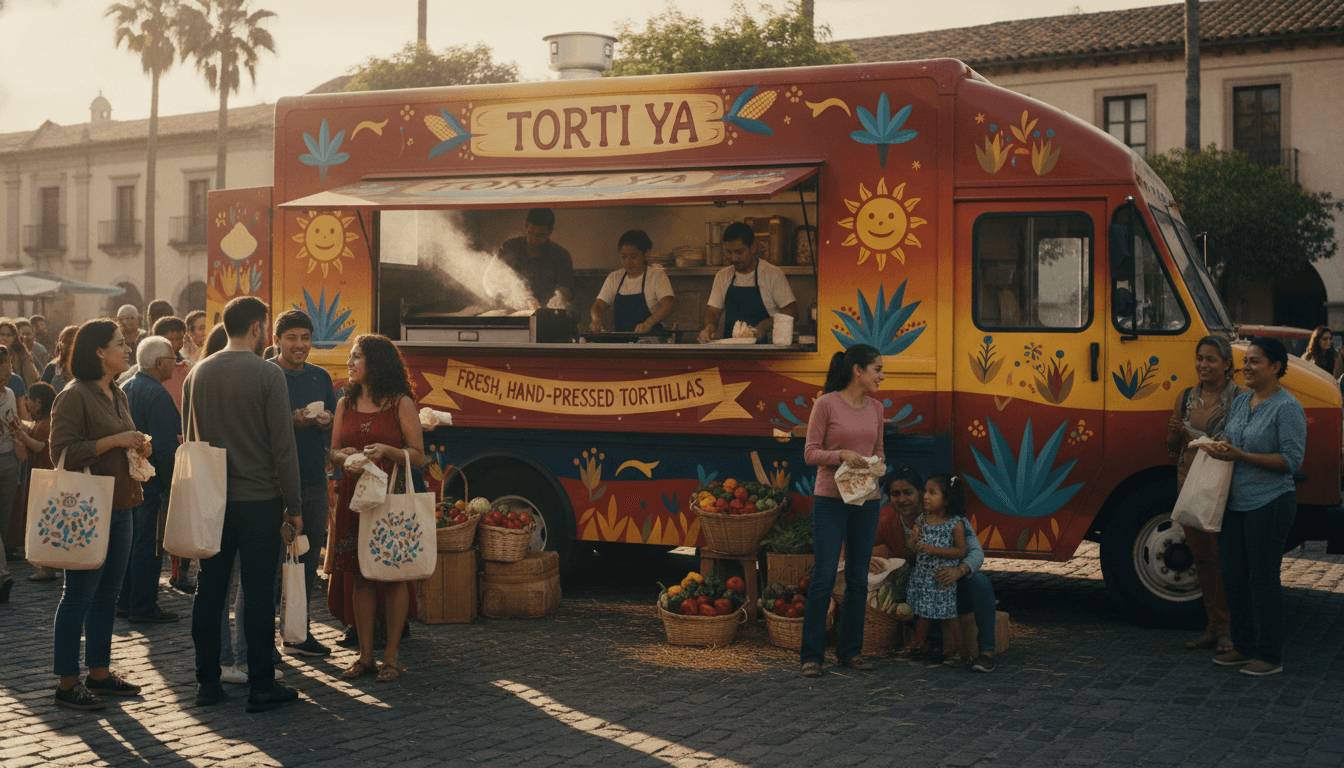 Torti Ya mobile tortilla factory at market location