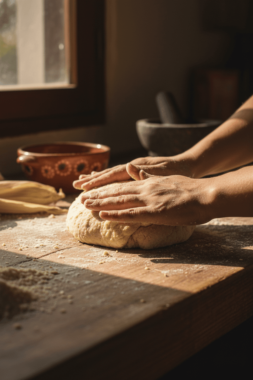 Preparing fresh masa dough by hand