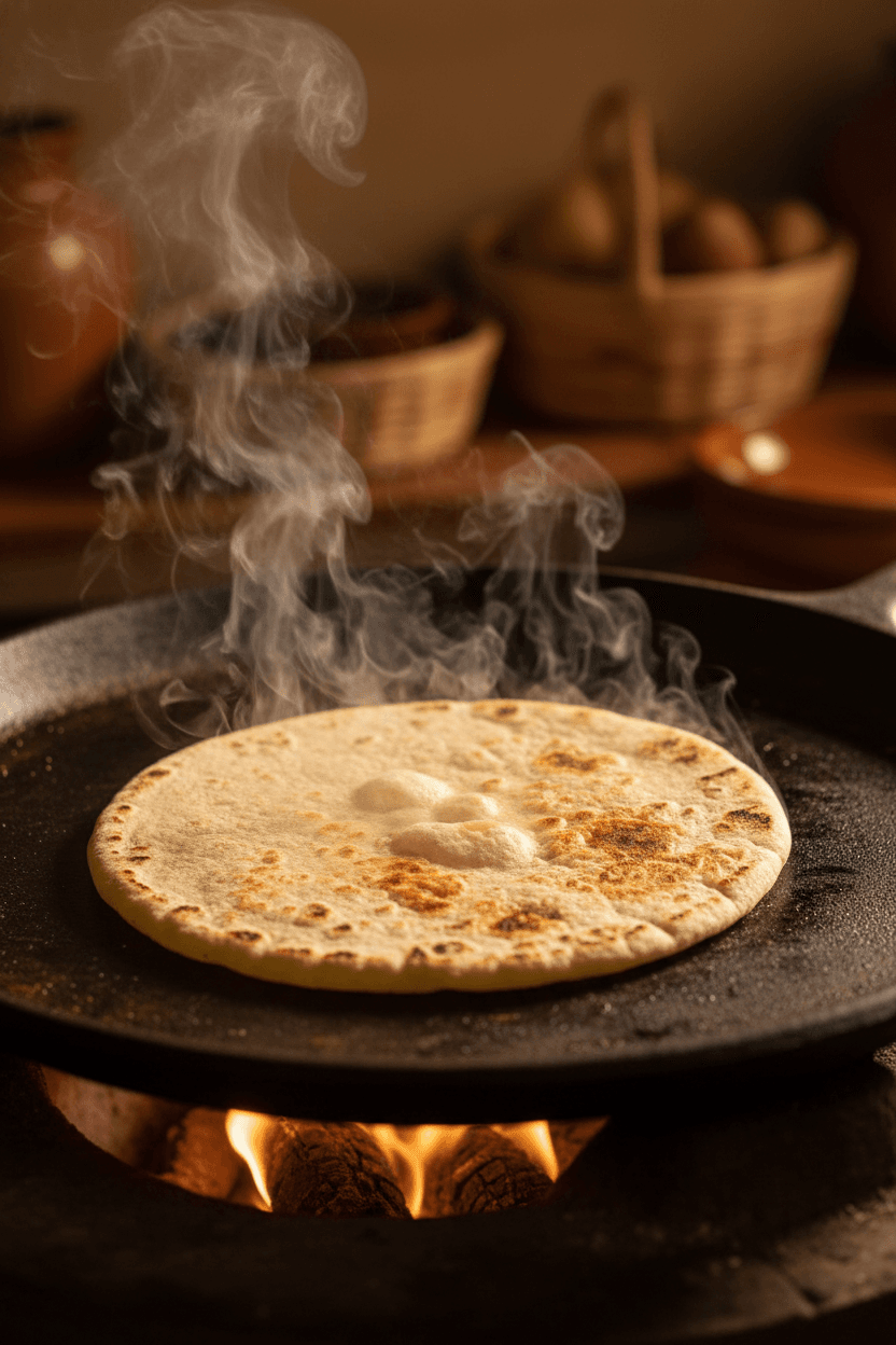 Cooking tortillas on traditional comal